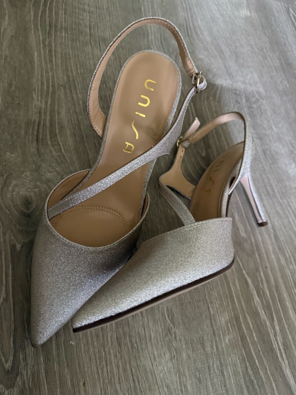 Unisa Silver Glitter Pointed-Toe Slingback Pumps